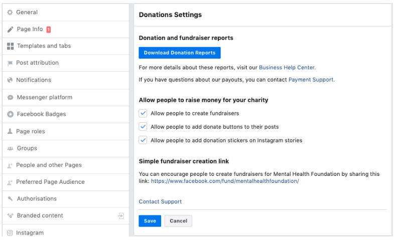 Facebook donate reporting