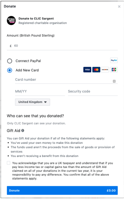 Donations from Facebook
