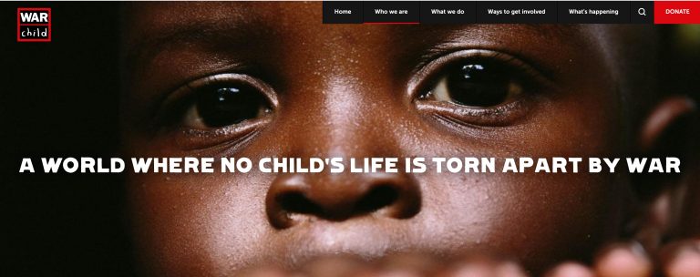 screenshot of war child's website