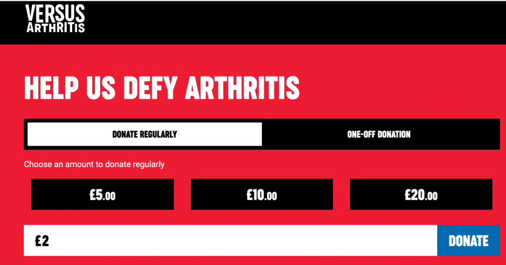 Versus Arthritis donation page