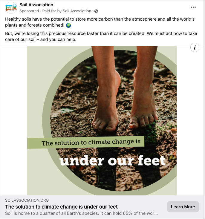 Soil Association Facebook ad