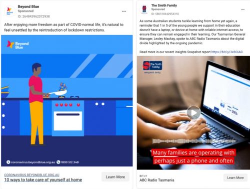 FBAds1 meta ad examples of charity campaigns for beyond blue and the smith family