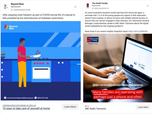 meta ad examples of charity campaigns for beyond blue and the smith family